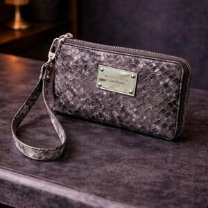 MICHAEL KORS gray snakeskin leather wristlet